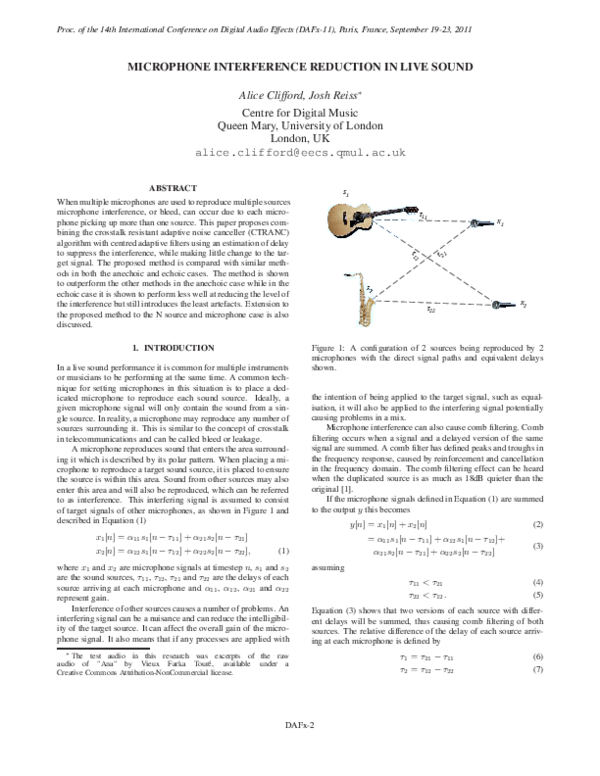 (PDF) MICROPHONE INTERFERENCE REDUCTION IN LIVE SOUND