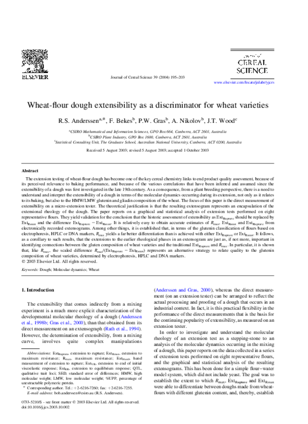 (PDF) Wheatflour dough extensibility as a discriminator for wheat varieties Ferenc bekes