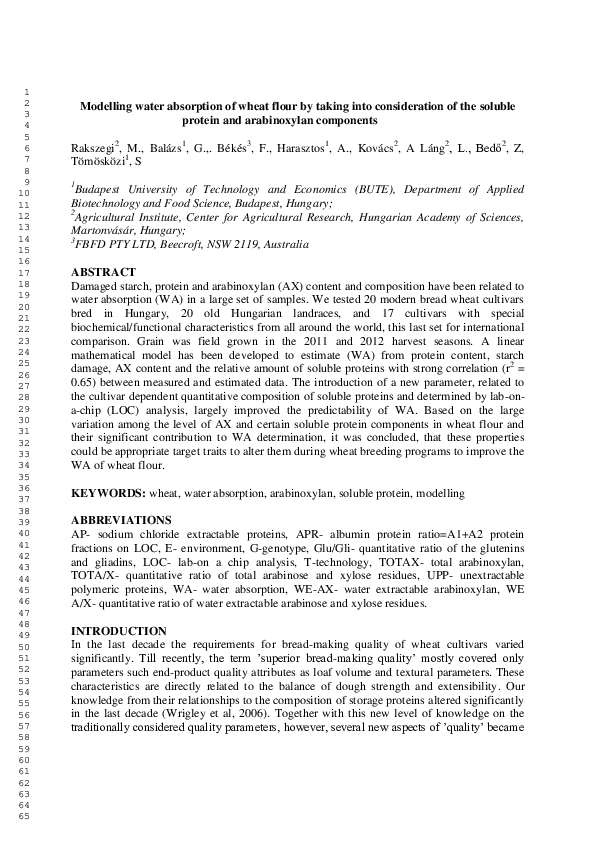 (PDF) Modelling water absorption of wheat flour by taking into