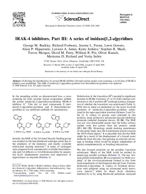 (PDF) IRAK-4 inhibitors. Part III: A series of imidazo[1,2-a]pyridines