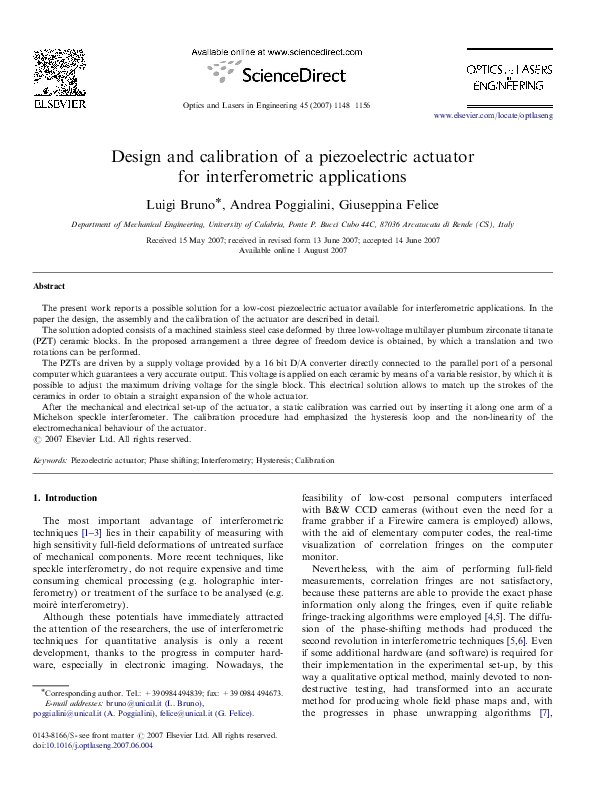 (PDF) Design and calibration of a piezoelectric actuator for ...