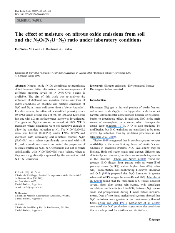 (PDF) The effect of moisture on nitrous oxide emissions from soil and ...