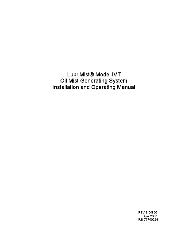 (PDF) LubriMist® Model IVT Oil Mist Generating System Installation and