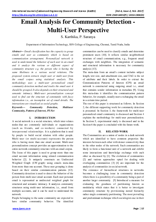 (PDF) Email Analysis for Community Detection - Multi-User Perspective