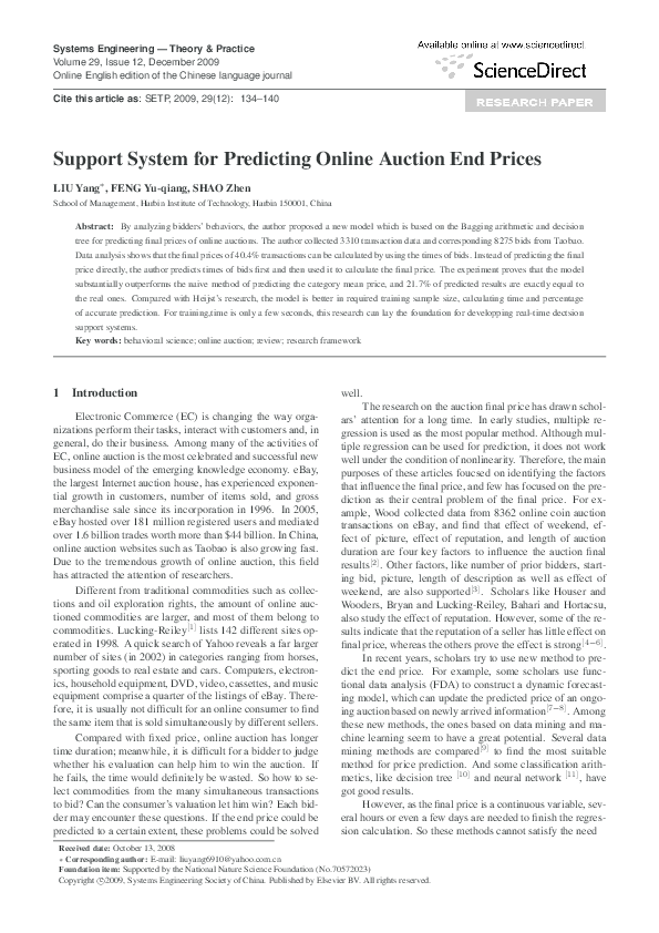 (PDF) Support System for Predicting Online Auction End Prices