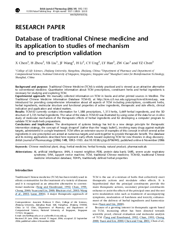 (PDF) Database of traditional Chinese medicine and its application to ...