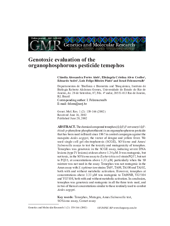 (PDF) Genotoxic evaluation of the organophosphorous pesticide temephos