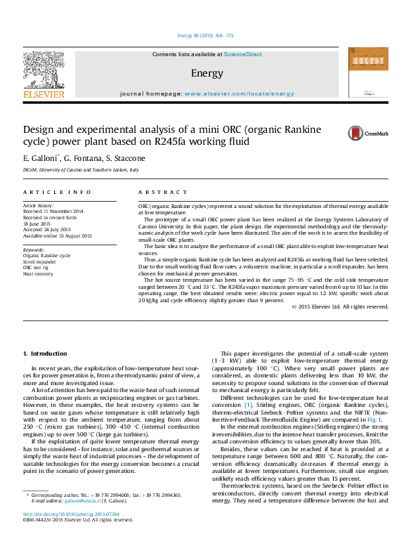 (PDF) Design and experimental analysis of a mini ORC (organic Rankine ...