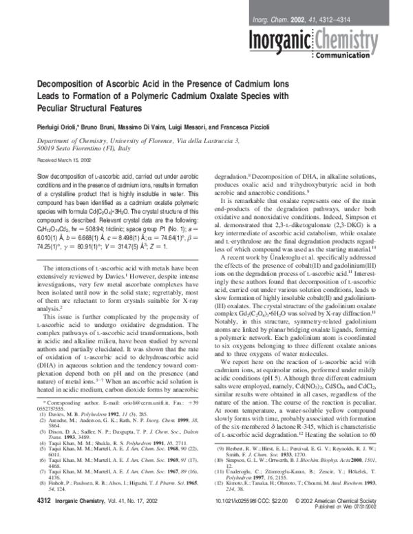 (PDF) Decomposition of Ascorbic Acid in the Presence of Cadmium Ions ...