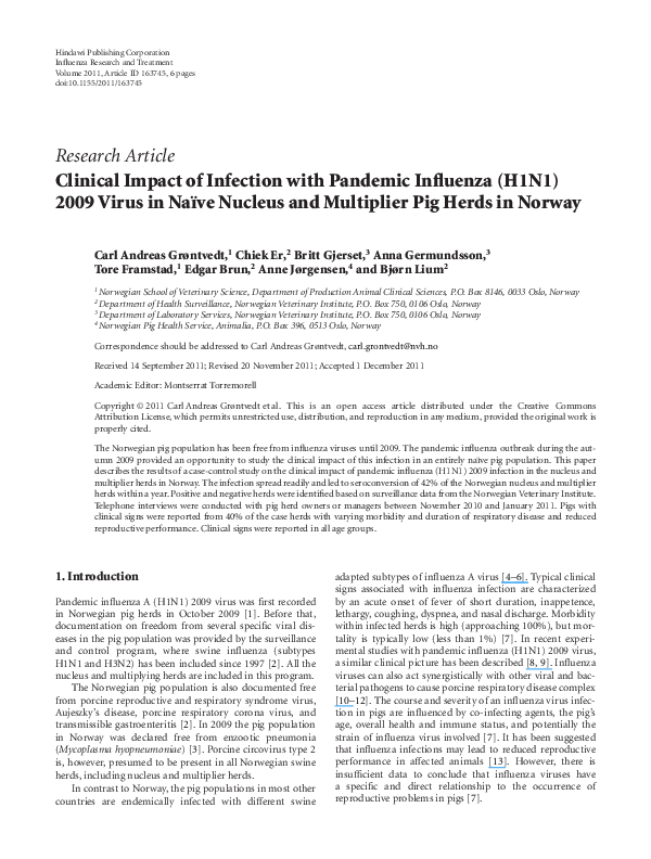 (PDF) Clinical Impact of Infection with Pandemic Influenza (H1N1) 2009 ...