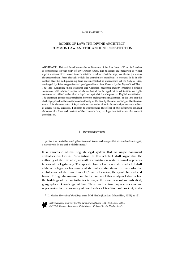 (PDF) Bodies of Law: the Divine Architect, Common Law and the Ancient ...