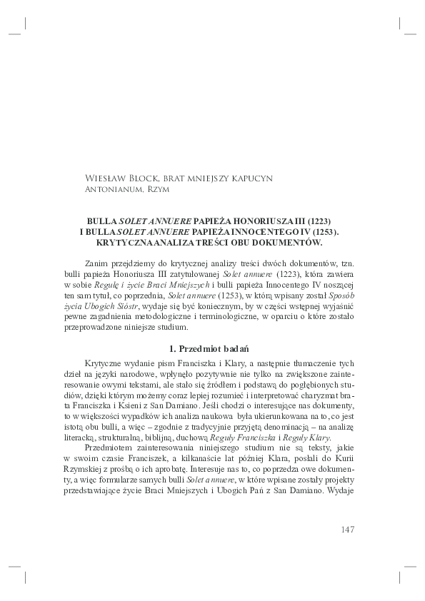 (PDF) Bulla Solet annuere papieża Honoriusza III (1223) i bulla Solet