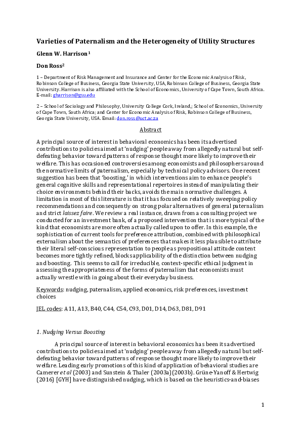 (PDF) Varieties of Paternalism and the Heterogeneity of Utility Structures