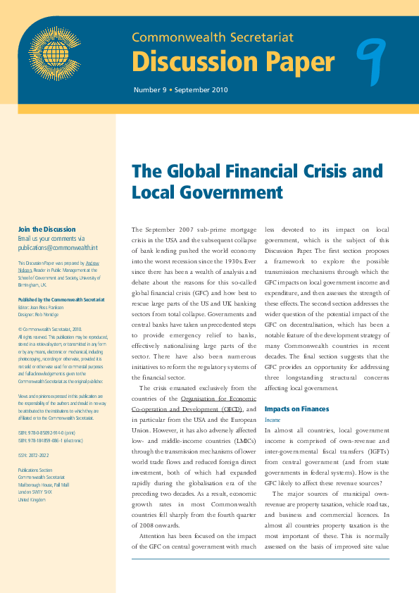 (PDF) The global financial crisis and local government