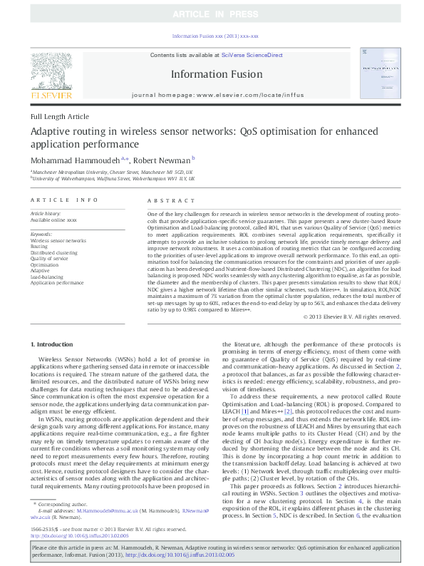 (PDF) Adaptive routing in wireless sensor networks: QoS optimisation ...