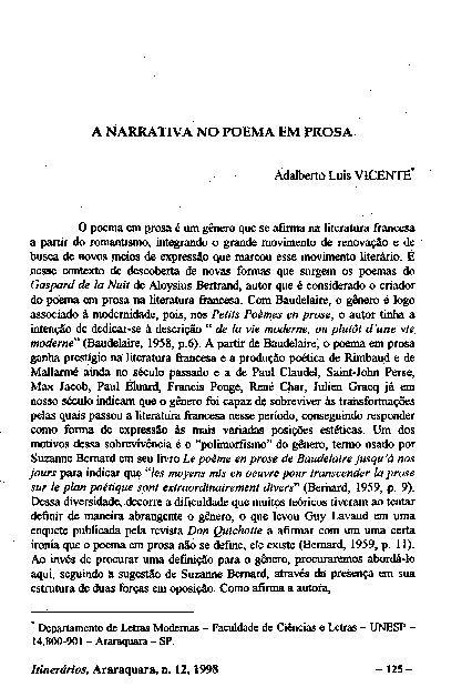 (PDF) A narrativa no poema em prosa | Adalberto L Vicente - Academia.edu