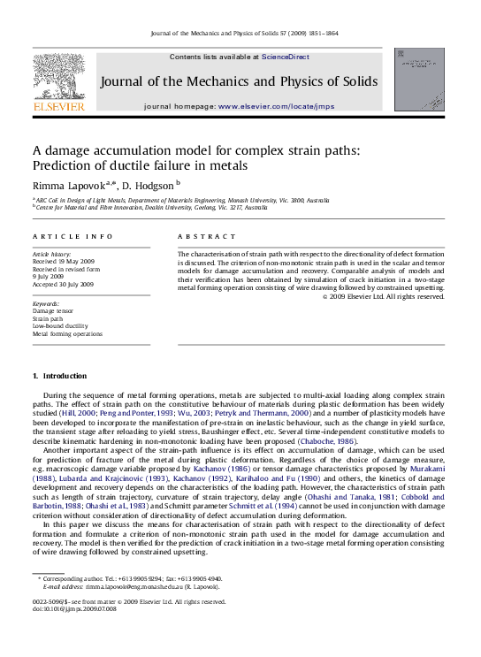 (PDF) A damage accumulation model for complex strain paths: Prediction ...