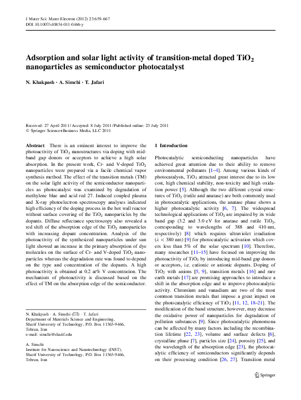 (PDF) Adsorption and solar light activity of transition-metal doped ...