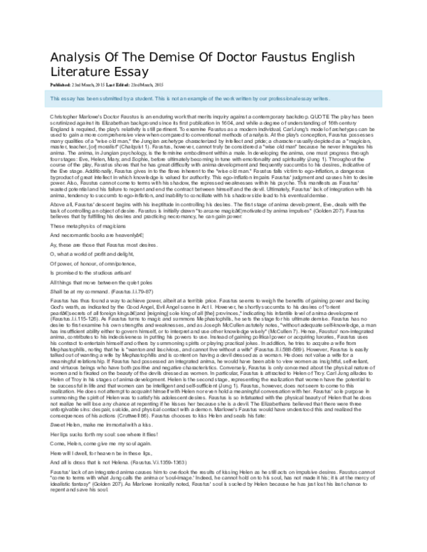 Apa Format For Essay Paper Comparative Essay also Health Insurance Essay Doc Analysis Of The Demise Of Doctor Faustus English Reflective Essay Thesis
