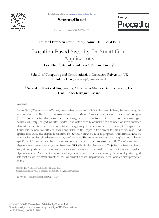 (PDF) Location Based Security for Smart Grid Applications | Bamidele ...