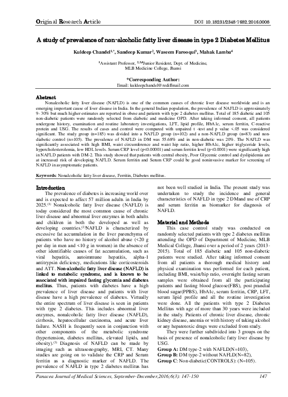 (PDF) A study of prevalence of non-alcoholic fatty liver disease in ...