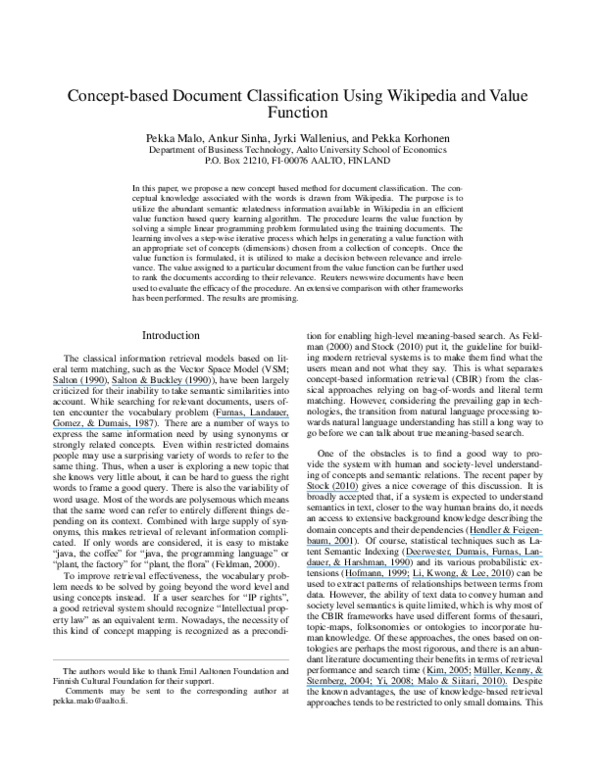(PDF) Concept-based document classification using Wikipedia and value ...