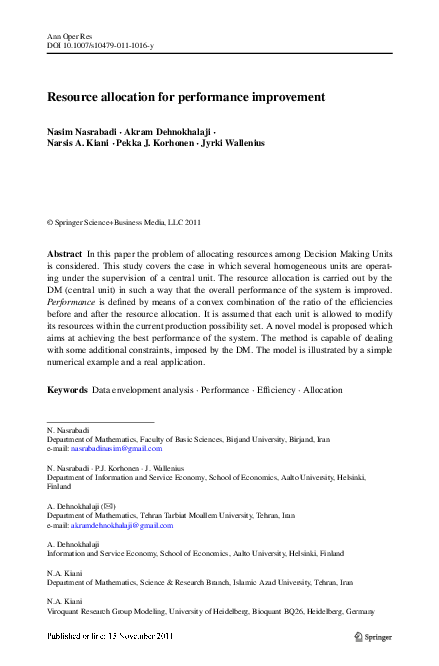 (PDF) Resource allocation for performance improvement