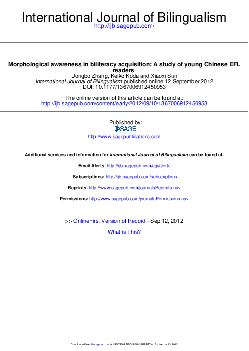 (PDF) Morphological awareness in biliteracy acquisition: A study of ...