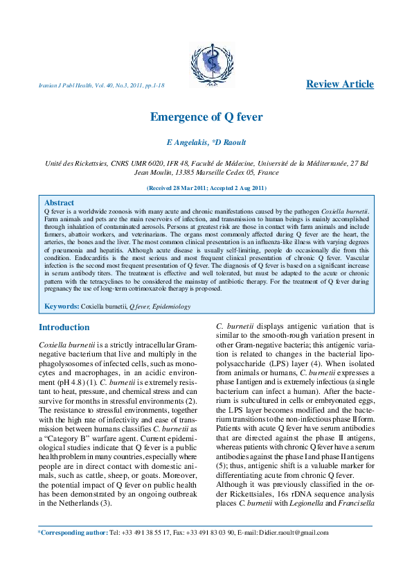 (PDF) Emergence of Q fever Emmanouil Angelakis Academia.edu