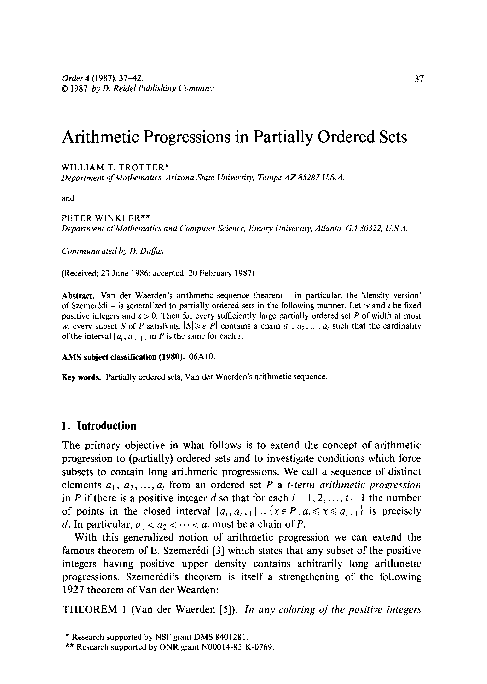 (PDF) Arithmetic progressions in partially ordered sets
