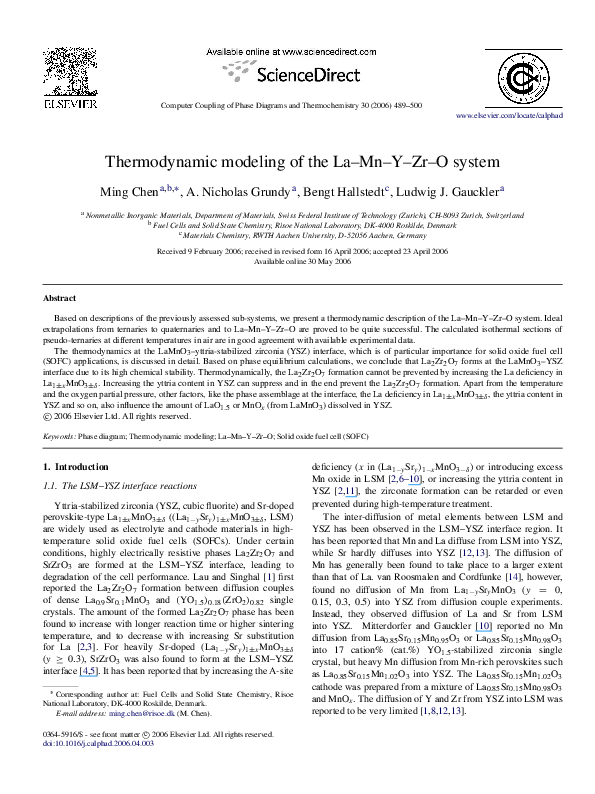(PDF) Thermodynamic modeling of the La–Mn–Y–Zr–O system