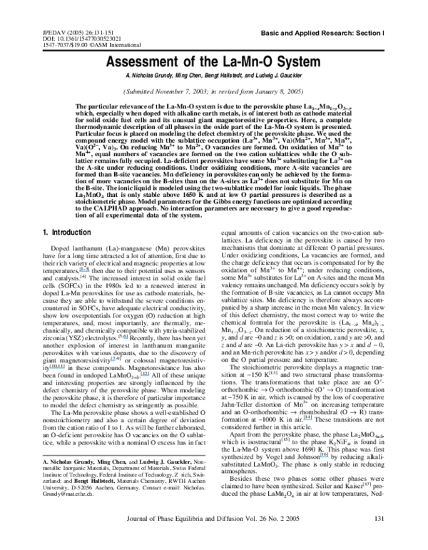 (PDF) Assessment of the La-Mn-O system