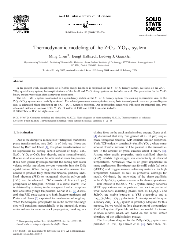 (PDF) Thermodynamic modeling of the ZrO2–YO1.5 system
