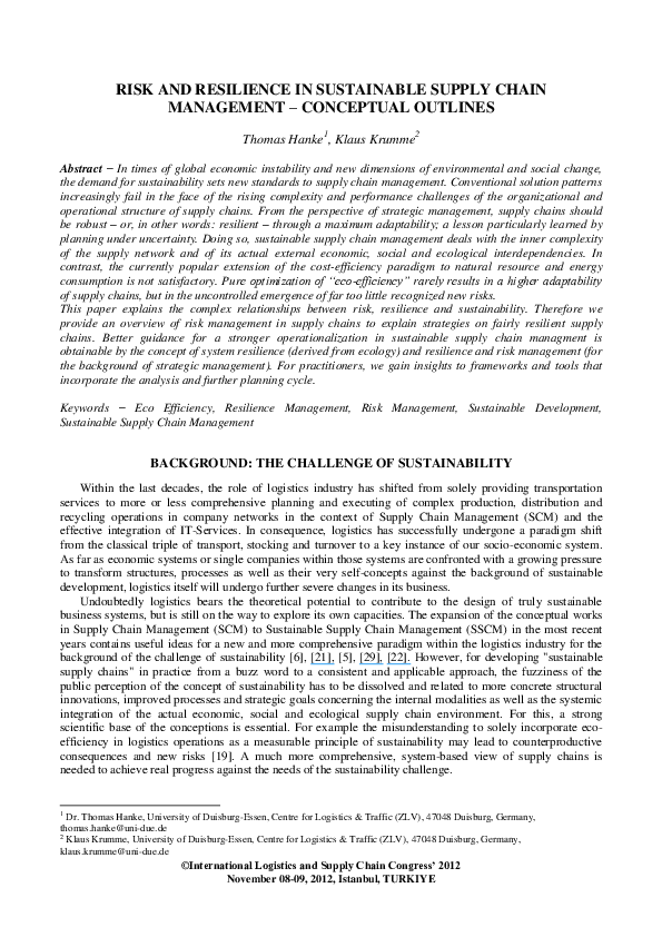 (PDF) Risk and Resilience in Sustainable Supply Chain Management ...