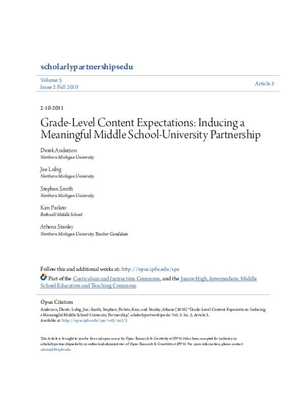 (PDF) Grade-Level Content Expectations: Inducing a Meaningful Middle ...
