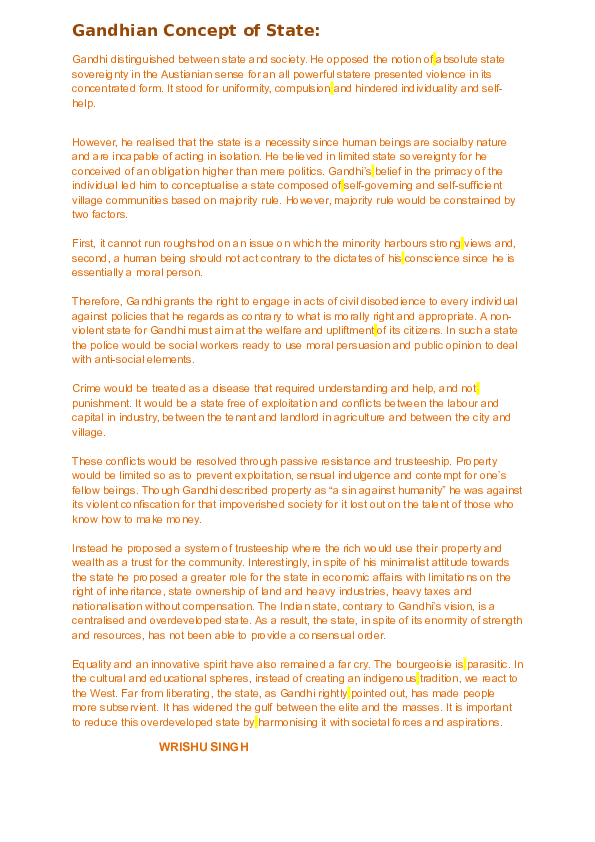 (DOC) Gandhian Concept of State