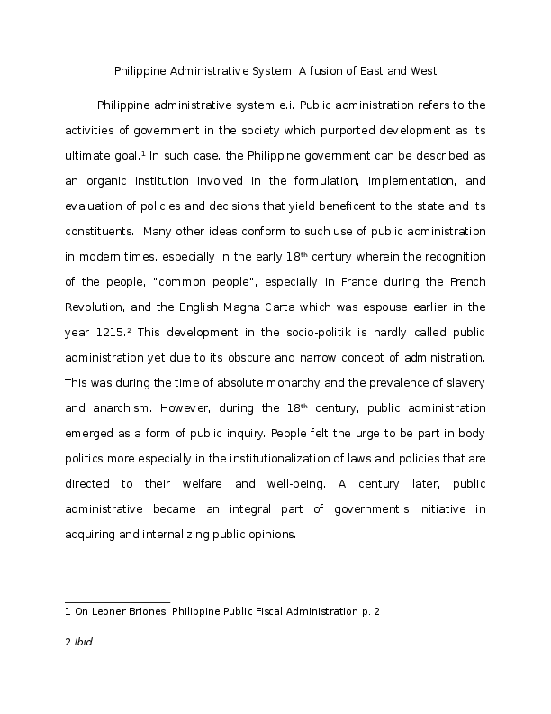 (DOC) Philippine Administrative System A fusion of East and West