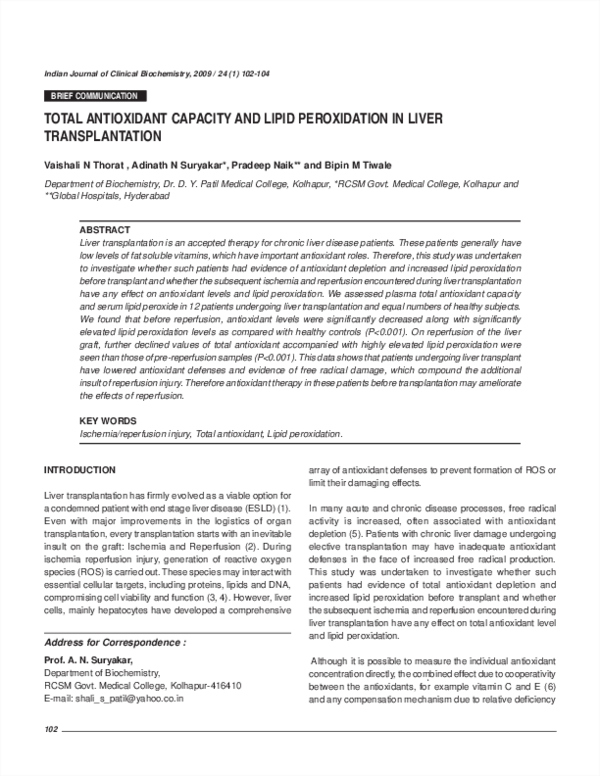(PDF) Total antioxidant capacity and lipid peroxidation in liver ...