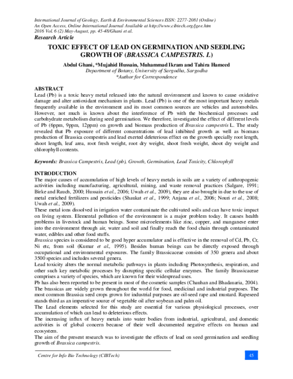 (PDF) TOXIC EFFECT OF LEAD ON GERMINATION AND SEEDLING GROWTH OF ...