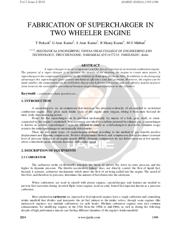 (PDF) FABRICATION OF SUPERCHARGER IN TWO WHEELER ENGINE SUSHEELKUMAR GAWALI Academia.edu