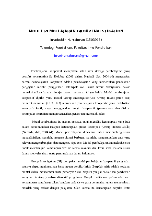 (DOC) MODEL PEMBELAJARAN GROUP INVESTIGATION
