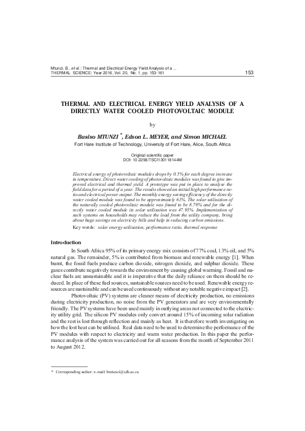 (PDF) Thermal and Electrical Energy Yield Analysis of a Directly Cooled ...