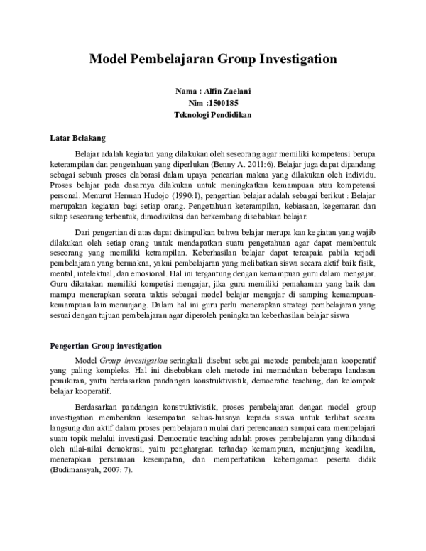 (DOC) Model Pembelajaran Group Investigation