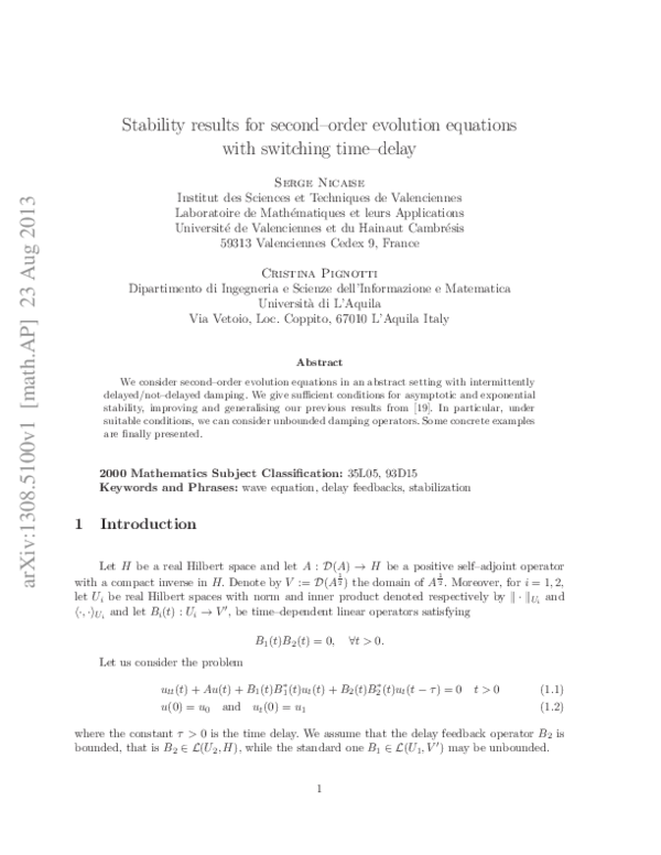 (PDF) Stability Results for Second-Order Evolution Equations with ...