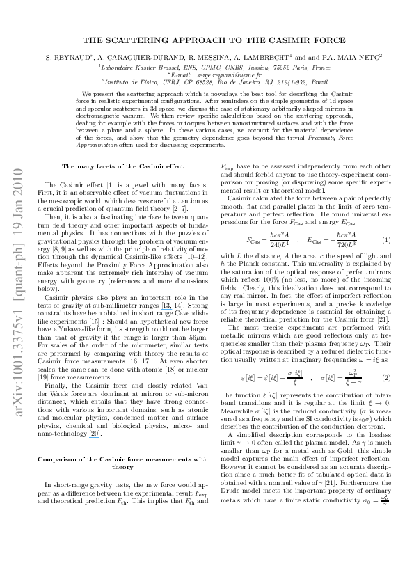 (PDF) The Scattering Approach to the Casimir Force