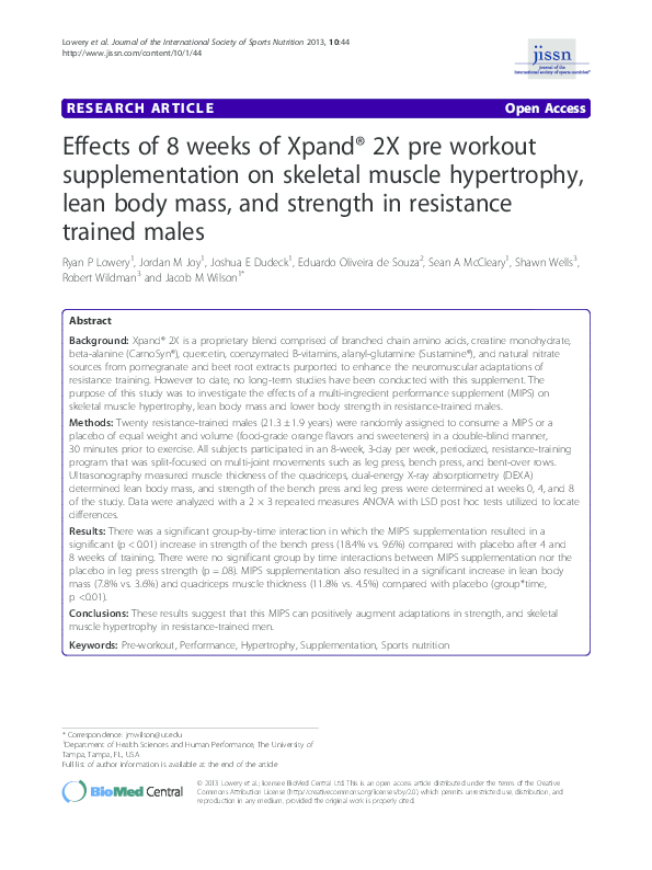(PDF) Effects of 8 weeks of Xpand® 2X pre workout supplementation on