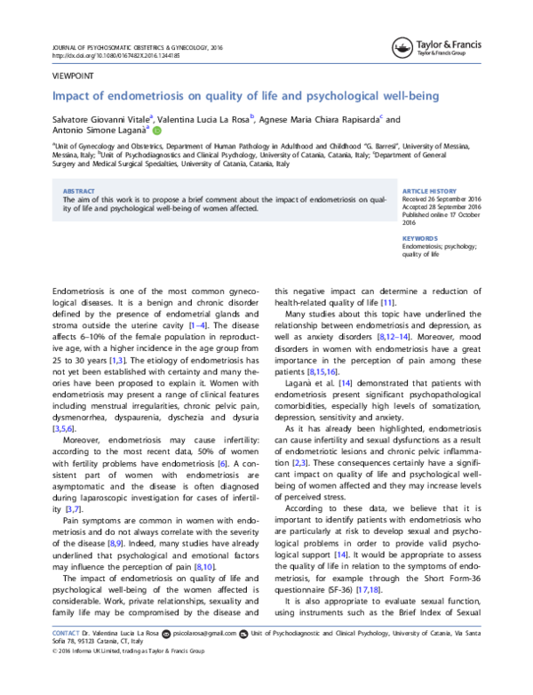 (PDF) Impact of endometriosis on quality of life and psychological well ...