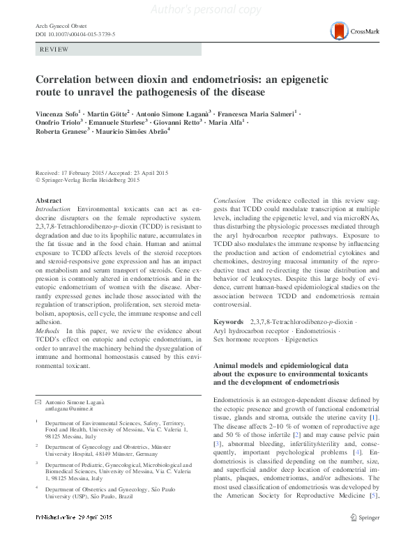 (PDF) Correlation between dioxin and endometriosis an route
