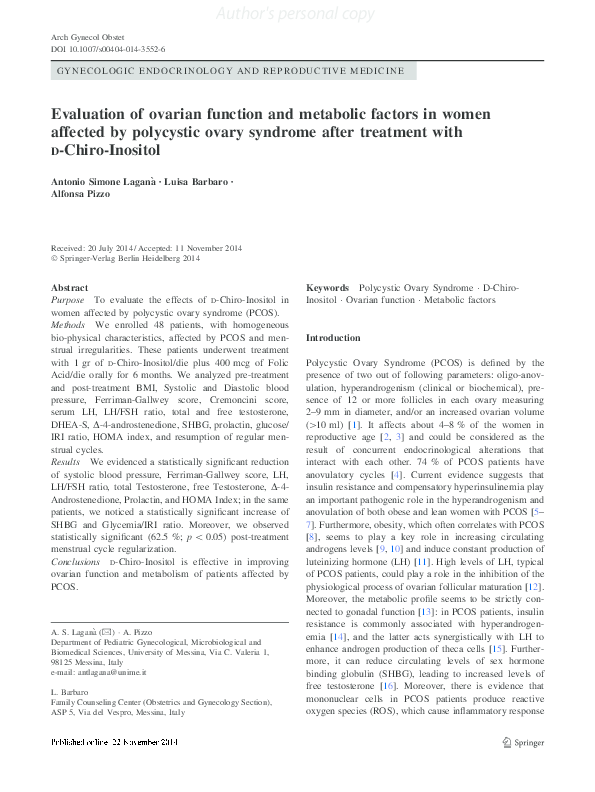 (PDF) Evaluation of ovarian function and metabolic factors in women ...