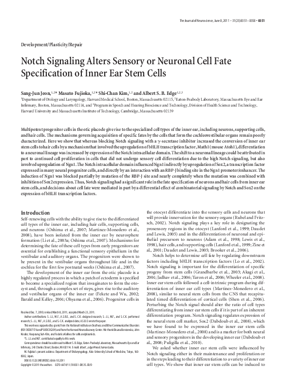 (PDF) Notch Signaling Alters Sensory or Neuronal Cell Fate ...